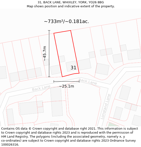 31, BACK LANE, WHIXLEY, YORK, YO26 8BG: Plot and title map