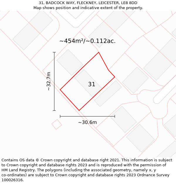 31, BADCOCK WAY, FLECKNEY, LEICESTER, LE8 8DD: Plot and title map