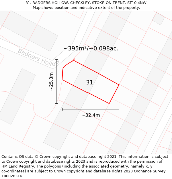 31, BADGERS HOLLOW, CHECKLEY, STOKE-ON-TRENT, ST10 4NW: Plot and title map