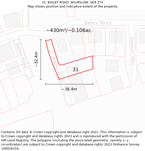 31, BAILEY ROAD, WILMSLOW, SK9 2TX: Plot and title map