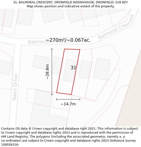 31, BALMORAL CRESCENT, DRONFIELD WOODHOUSE, DRONFIELD, S18 8ZY: Plot and title map