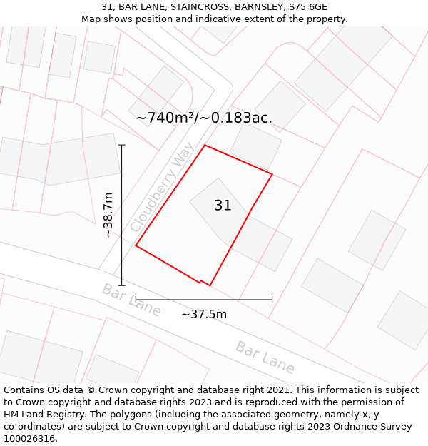 31, BAR LANE, STAINCROSS, BARNSLEY, S75 6GE: Plot and title map