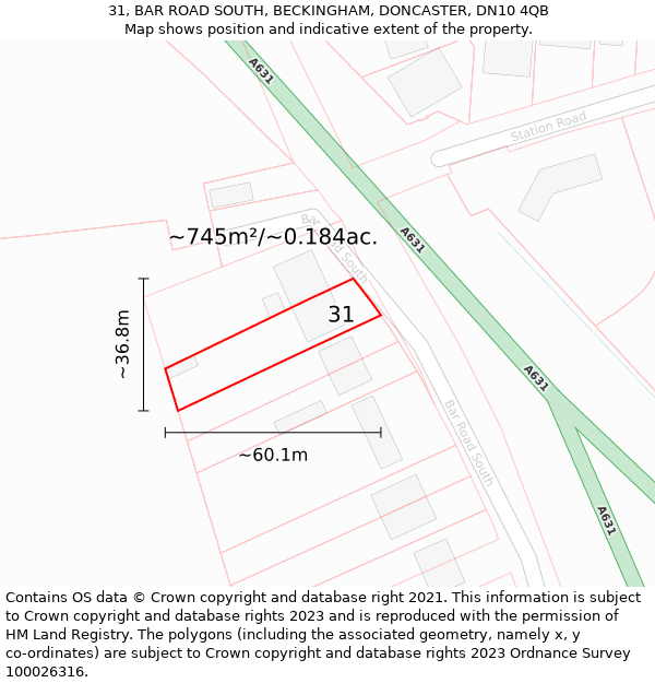 31, BAR ROAD SOUTH, BECKINGHAM, DONCASTER, DN10 4QB: Plot and title map