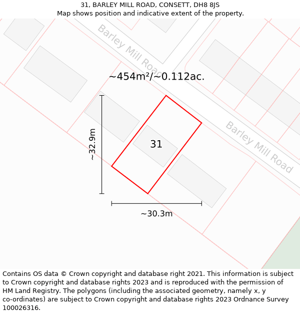 31, BARLEY MILL ROAD, CONSETT, DH8 8JS: Plot and title map