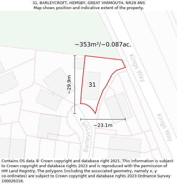 31, BARLEYCROFT, HEMSBY, GREAT YARMOUTH, NR29 4NS: Plot and title map