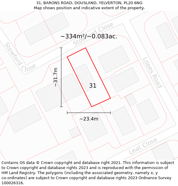 31, BARONS ROAD, DOUSLAND, YELVERTON, PL20 6NG: Plot and title map