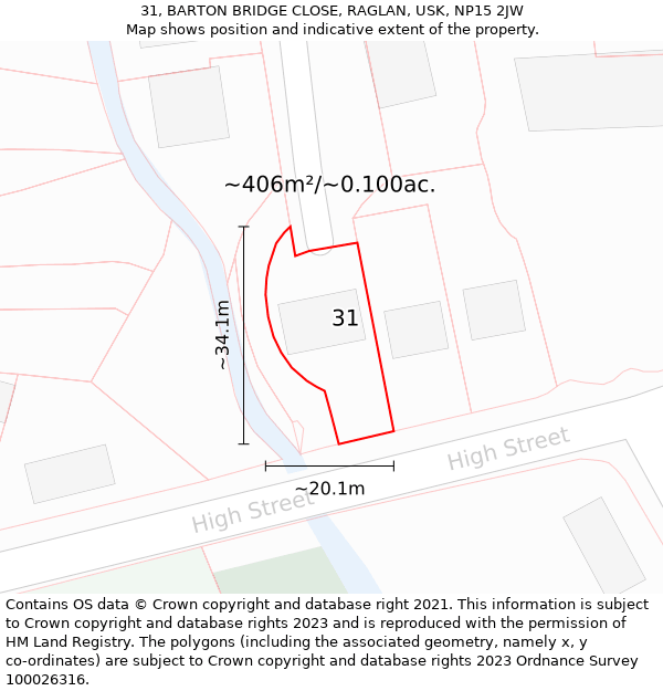 31, BARTON BRIDGE CLOSE, RAGLAN, USK, NP15 2JW: Plot and title map