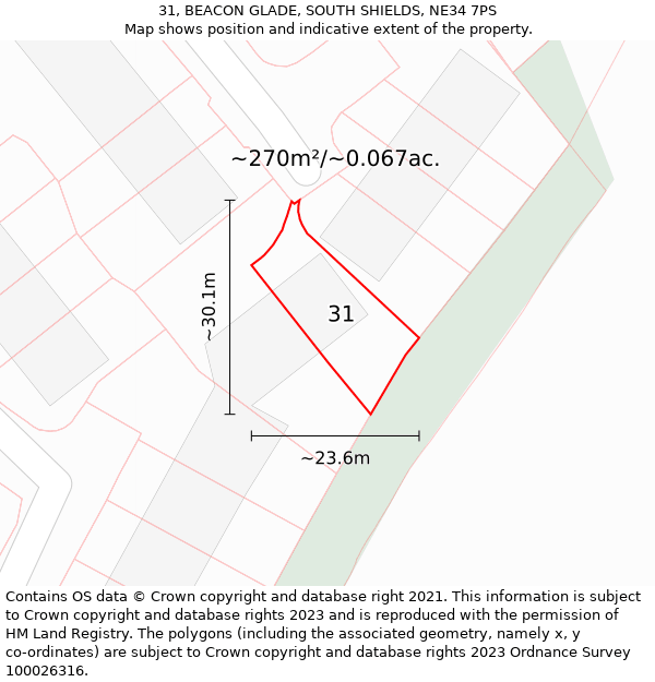 31, BEACON GLADE, SOUTH SHIELDS, NE34 7PS: Plot and title map