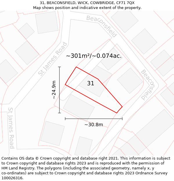 31, BEACONSFIELD, WICK, COWBRIDGE, CF71 7QX: Plot and title map