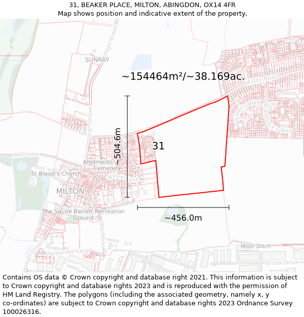 31, BEAKER PLACE, MILTON, ABINGDON, OX14 4FR: Plot and title map