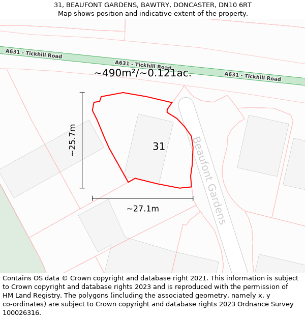 31, BEAUFONT GARDENS, BAWTRY, DONCASTER, DN10 6RT: Plot and title map