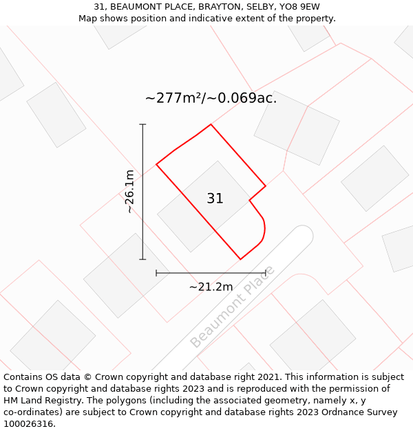 31, BEAUMONT PLACE, BRAYTON, SELBY, YO8 9EW: Plot and title map