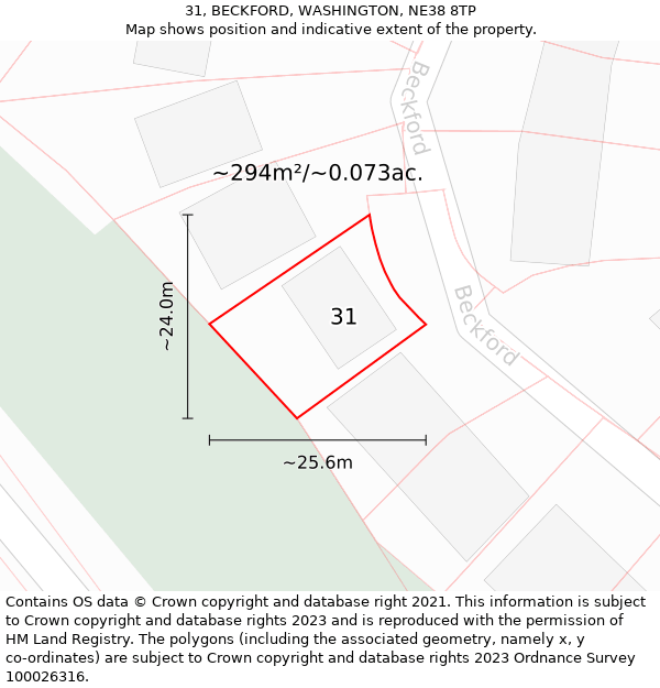 31, BECKFORD, WASHINGTON, NE38 8TP: Plot and title map