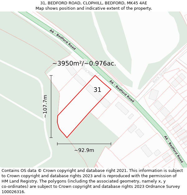 31, BEDFORD ROAD, CLOPHILL, BEDFORD, MK45 4AE: Plot and title map