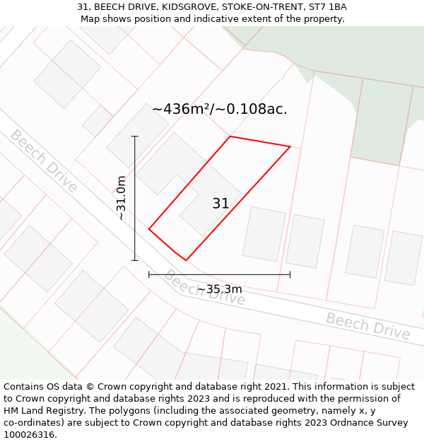 31, BEECH DRIVE, KIDSGROVE, STOKE-ON-TRENT, ST7 1BA: Plot and title map