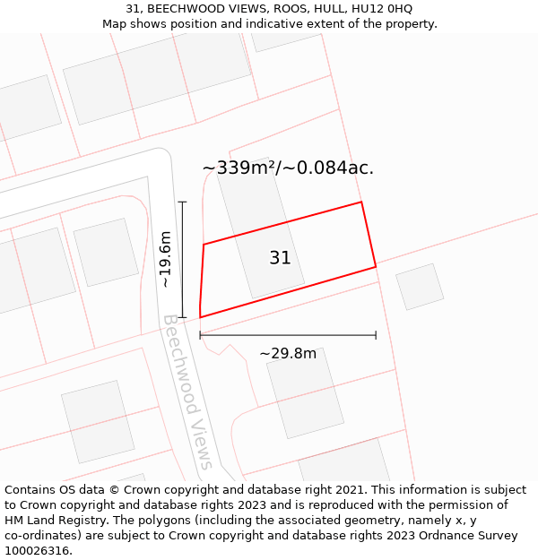 31, BEECHWOOD VIEWS, ROOS, HULL, HU12 0HQ: Plot and title map