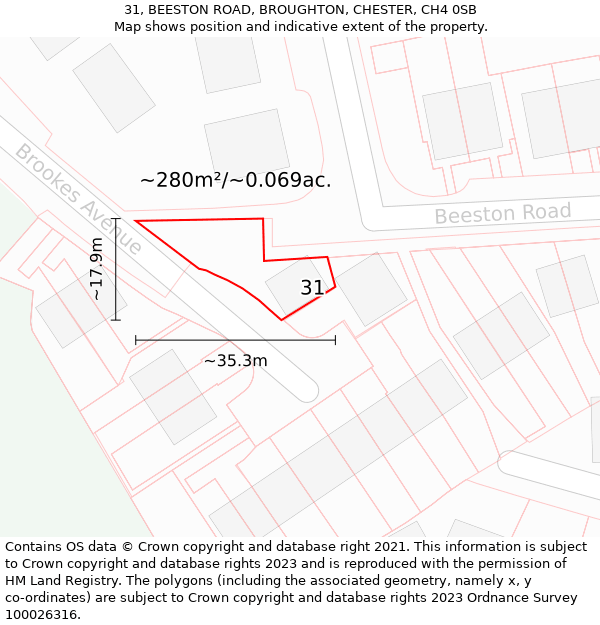 31, BEESTON ROAD, BROUGHTON, CHESTER, CH4 0SB: Plot and title map