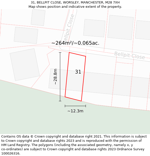 31, BELLPIT CLOSE, WORSLEY, MANCHESTER, M28 7XH: Plot and title map