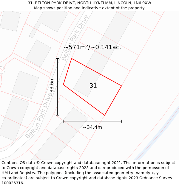 31, BELTON PARK DRIVE, NORTH HYKEHAM, LINCOLN, LN6 9XW: Plot and title map