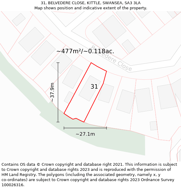 31, BELVEDERE CLOSE, KITTLE, SWANSEA, SA3 3LA: Plot and title map