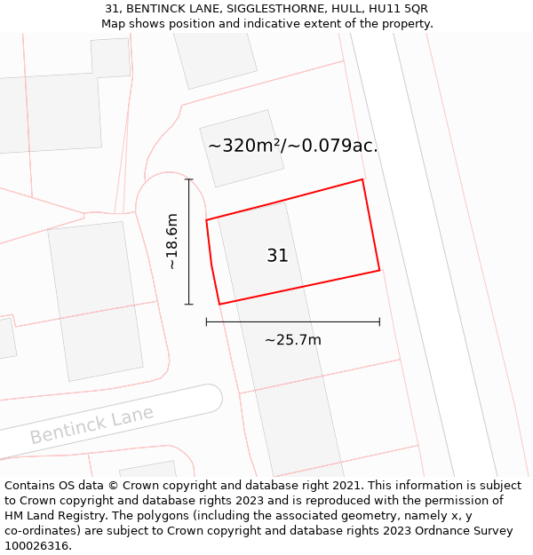 31, BENTINCK LANE, SIGGLESTHORNE, HULL, HU11 5QR: Plot and title map