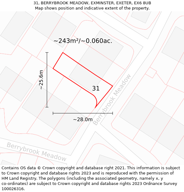 31, BERRYBROOK MEADOW, EXMINSTER, EXETER, EX6 8UB: Plot and title map