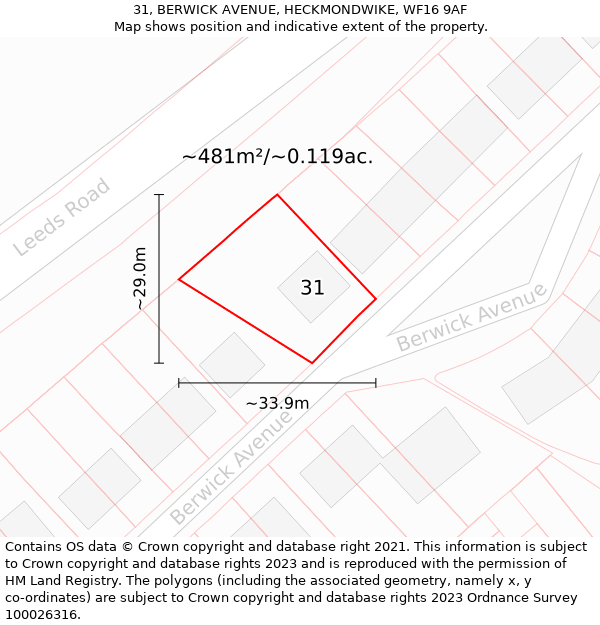 31, BERWICK AVENUE, HECKMONDWIKE, WF16 9AF: Plot and title map