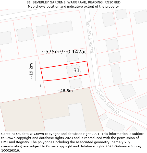 31, BEVERLEY GARDENS, WARGRAVE, READING, RG10 8ED: Plot and title map
