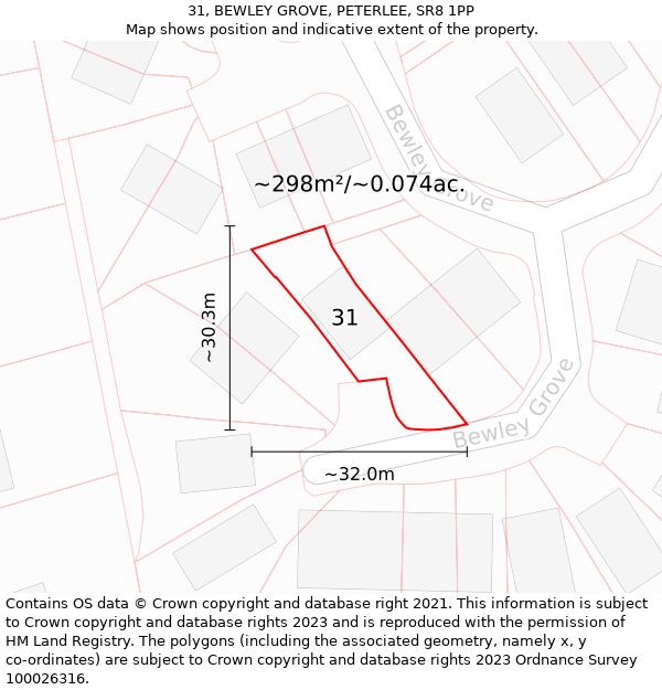 31, BEWLEY GROVE, PETERLEE, SR8 1PP: Plot and title map