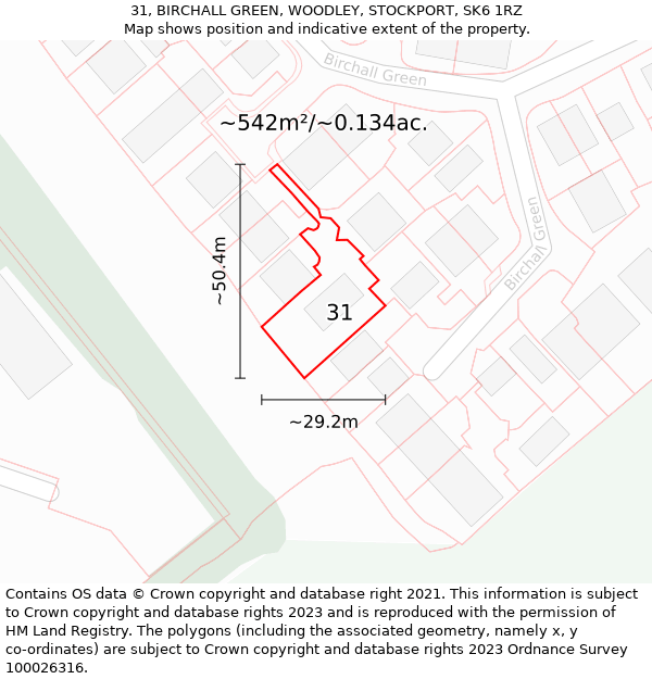 31, BIRCHALL GREEN, WOODLEY, STOCKPORT, SK6 1RZ: Plot and title map