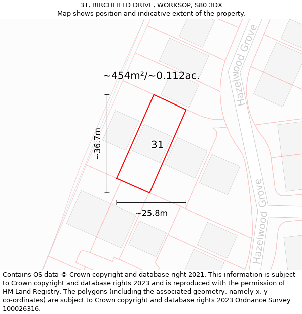 31, BIRCHFIELD DRIVE, WORKSOP, S80 3DX: Plot and title map