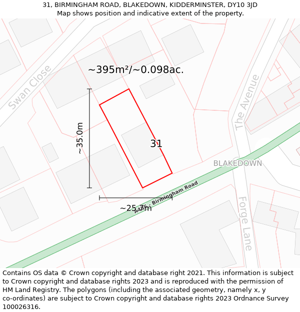 31, BIRMINGHAM ROAD, BLAKEDOWN, KIDDERMINSTER, DY10 3JD: Plot and title map