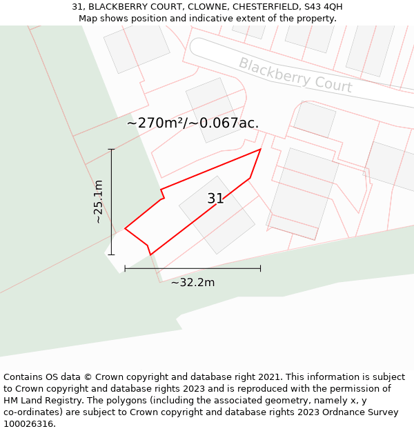 31, BLACKBERRY COURT, CLOWNE, CHESTERFIELD, S43 4QH: Plot and title map