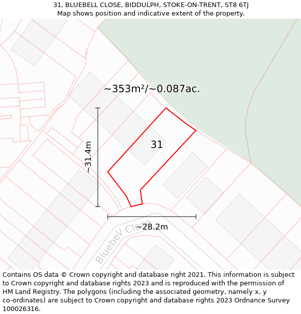 31, BLUEBELL CLOSE, BIDDULPH, STOKE-ON-TRENT, ST8 6TJ: Plot and title map