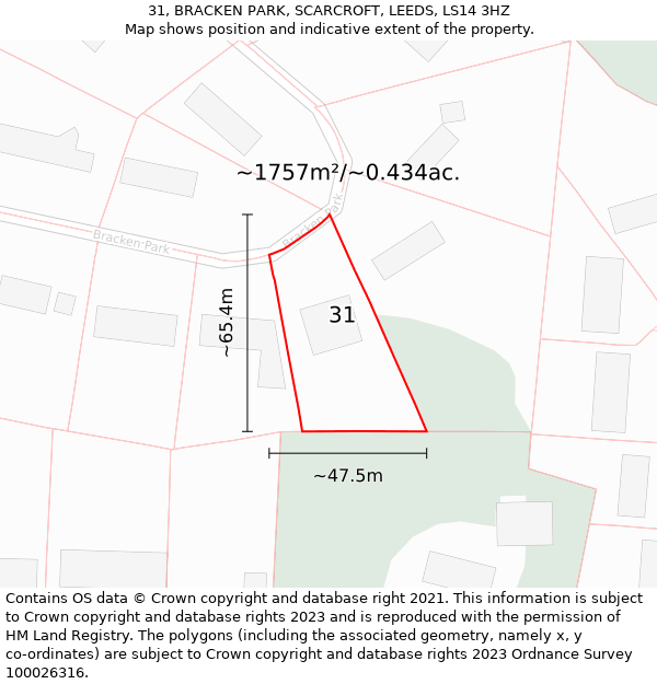 31, BRACKEN PARK, SCARCROFT, LEEDS, LS14 3HZ: Plot and title map