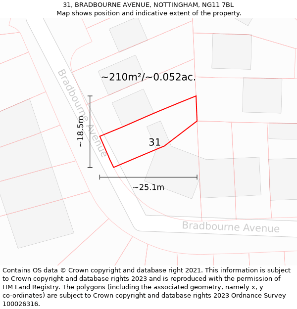 31, BRADBOURNE AVENUE, NOTTINGHAM, NG11 7BL: Plot and title map