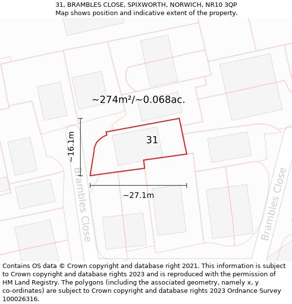 31, BRAMBLES CLOSE, SPIXWORTH, NORWICH, NR10 3QP: Plot and title map