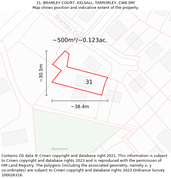 31, BRAMLEY COURT, KELSALL, TARPORLEY, CW6 0RF: Plot and title map