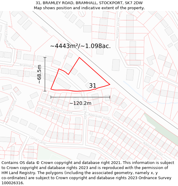 31, BRAMLEY ROAD, BRAMHALL, STOCKPORT, SK7 2DW: Plot and title map