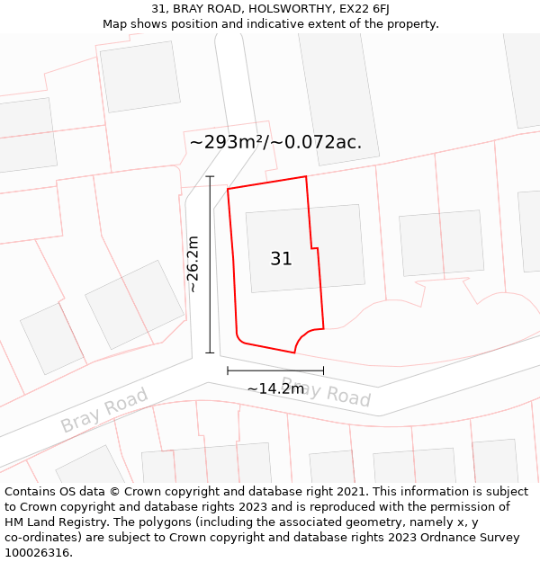 31, BRAY ROAD, HOLSWORTHY, EX22 6FJ: Plot and title map