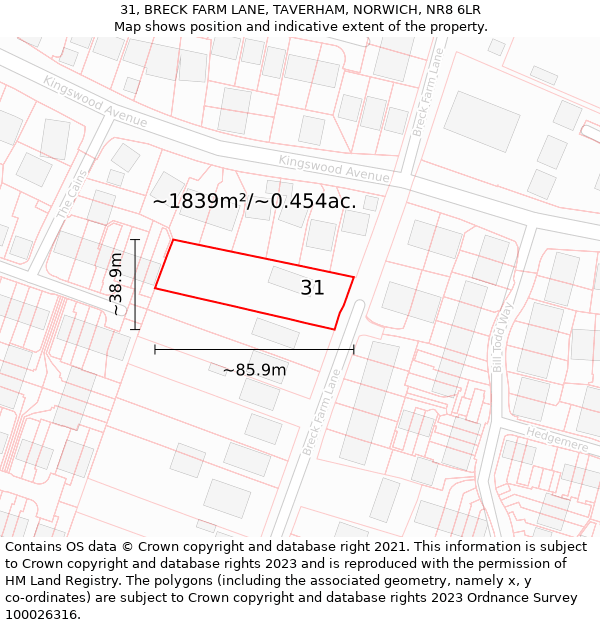 31, BRECK FARM LANE, TAVERHAM, NORWICH, NR8 6LR: Plot and title map