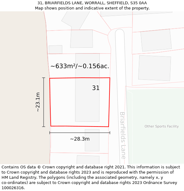 31, BRIARFIELDS LANE, WORRALL, SHEFFIELD, S35 0AA: Plot and title map