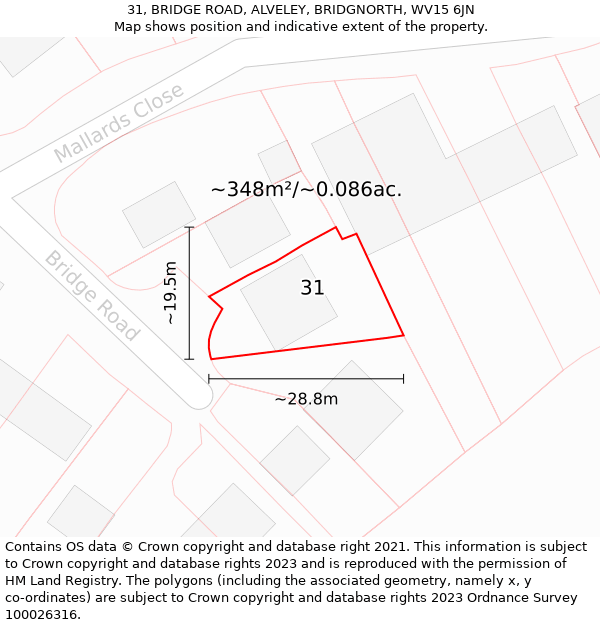 31, BRIDGE ROAD, ALVELEY, BRIDGNORTH, WV15 6JN: Plot and title map