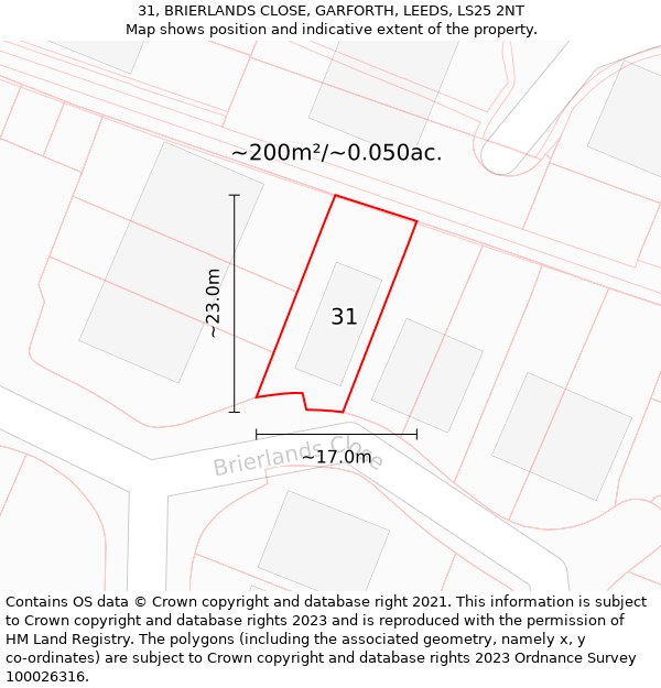 31, BRIERLANDS CLOSE, GARFORTH, LEEDS, LS25 2NT: Plot and title map