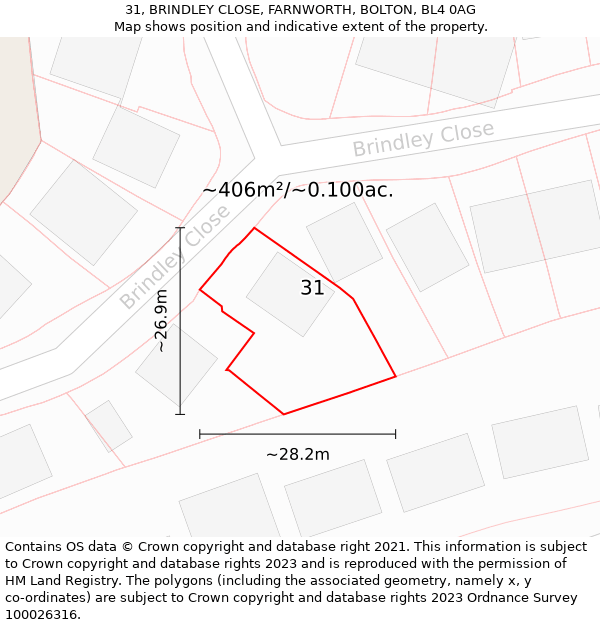 31, BRINDLEY CLOSE, FARNWORTH, BOLTON, BL4 0AG: Plot and title map