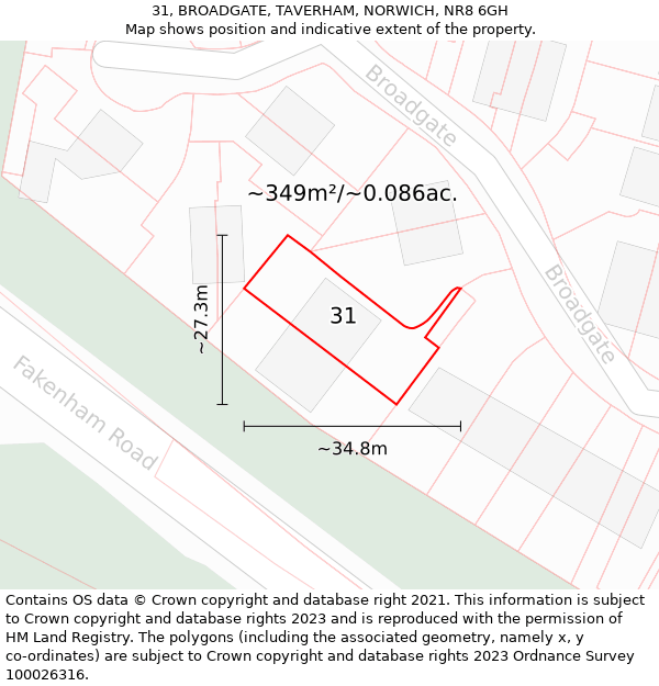 31, BROADGATE, TAVERHAM, NORWICH, NR8 6GH: Plot and title map