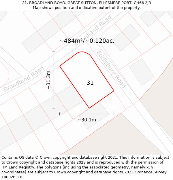 31, BROADLAND ROAD, GREAT SUTTON, ELLESMERE PORT, CH66 2JR: Plot and title map