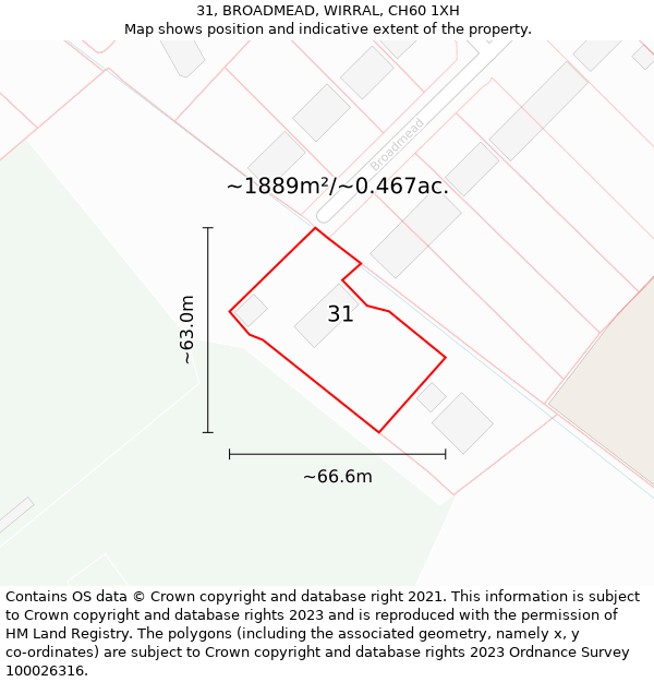 31, BROADMEAD, WIRRAL, CH60 1XH: Plot and title map