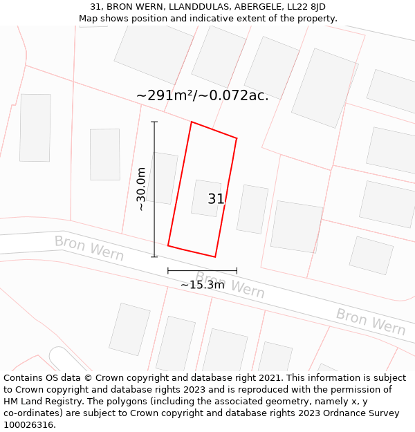 31, BRON WERN, LLANDDULAS, ABERGELE, LL22 8JD: Plot and title map