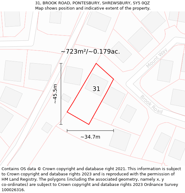 31, BROOK ROAD, PONTESBURY, SHREWSBURY, SY5 0QZ: Plot and title map